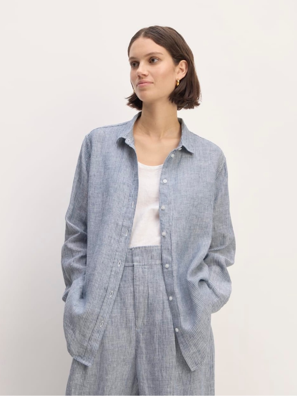 Everlane Oversized Blue Striped Linen Shirt